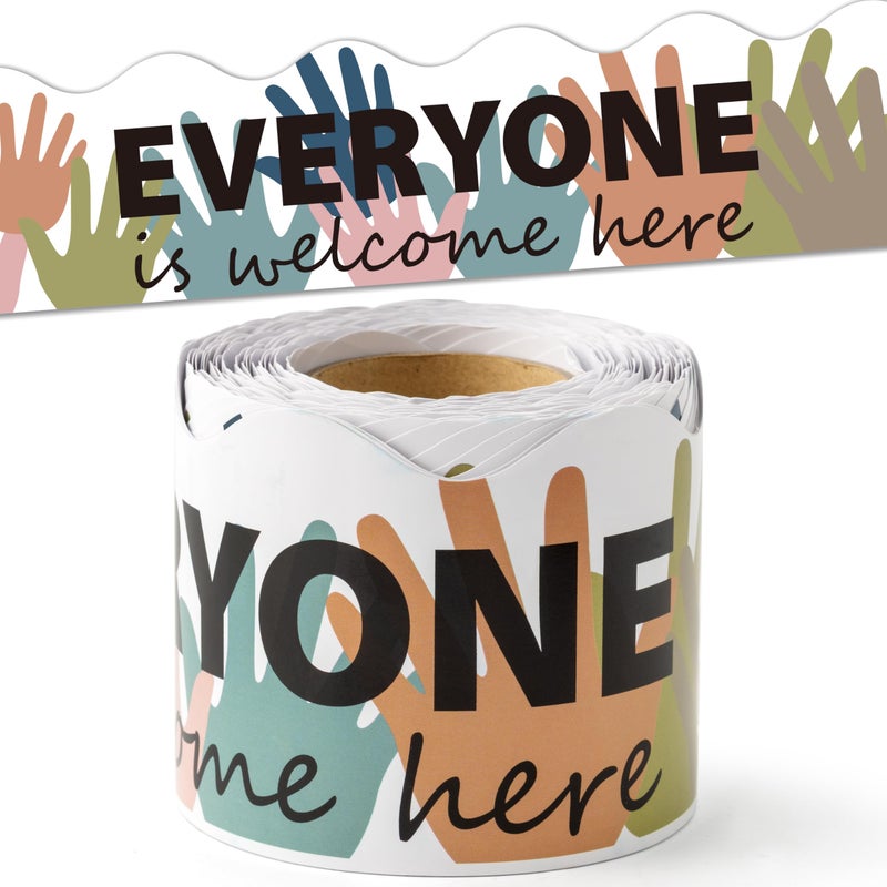 BeYumi Boho Diversity Border Trim - 65ft Back to School Everyone is Welcome Here Rolled Border Trim Multicultural Equality Inclusive Bulletin Board Classroom Chalkboard Kindergarten Elementary Decor - Image 1